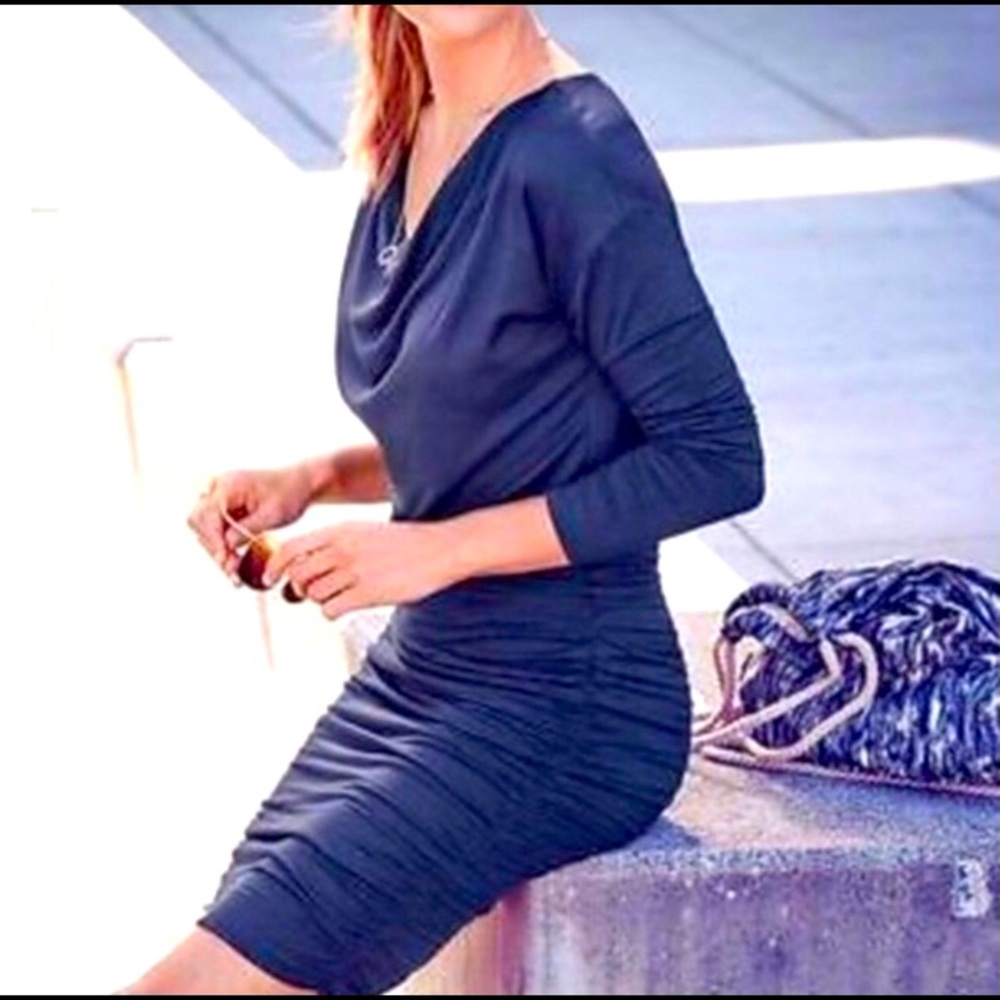 Athleta Solstice Dress Style# 243063. Navy ruched cowl. Size XL